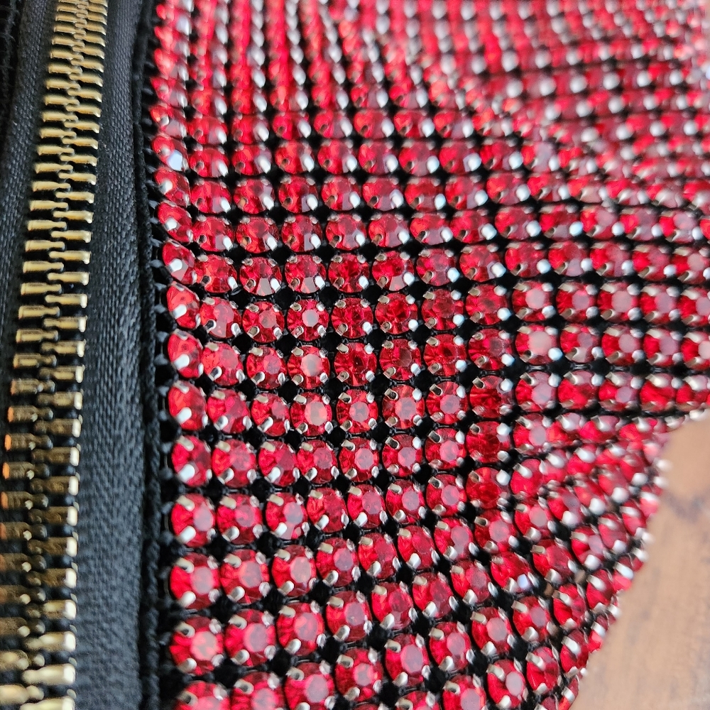 Triangular Red Rhinestone Evening Bag with Zipper - Picture 12 of 16